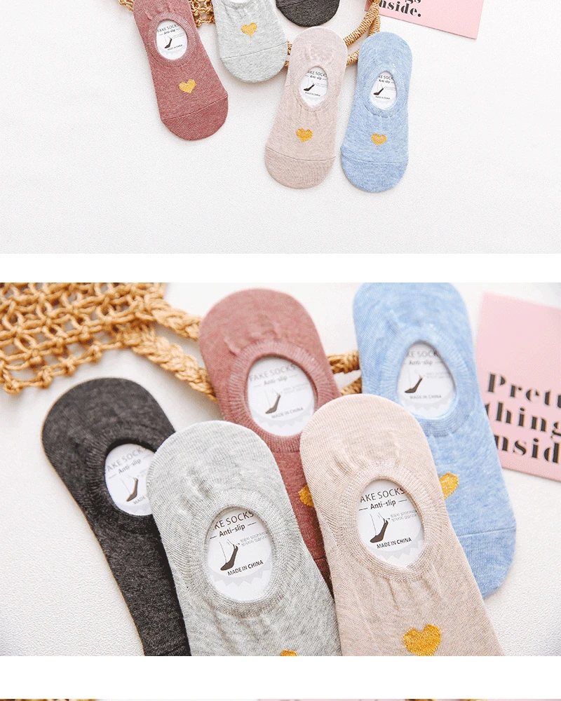 New Summer Solid Small Love Patterned Cute Socks Women Casual Socks Candy Color Short All Cotton Elastic Boat Socks