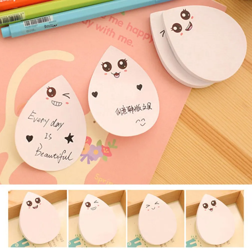 

DC008 Lovely Water-drop Shape Sticky Notes Kawaii School Supplies Smile Post-it Note Stickers Paper Office Stationery