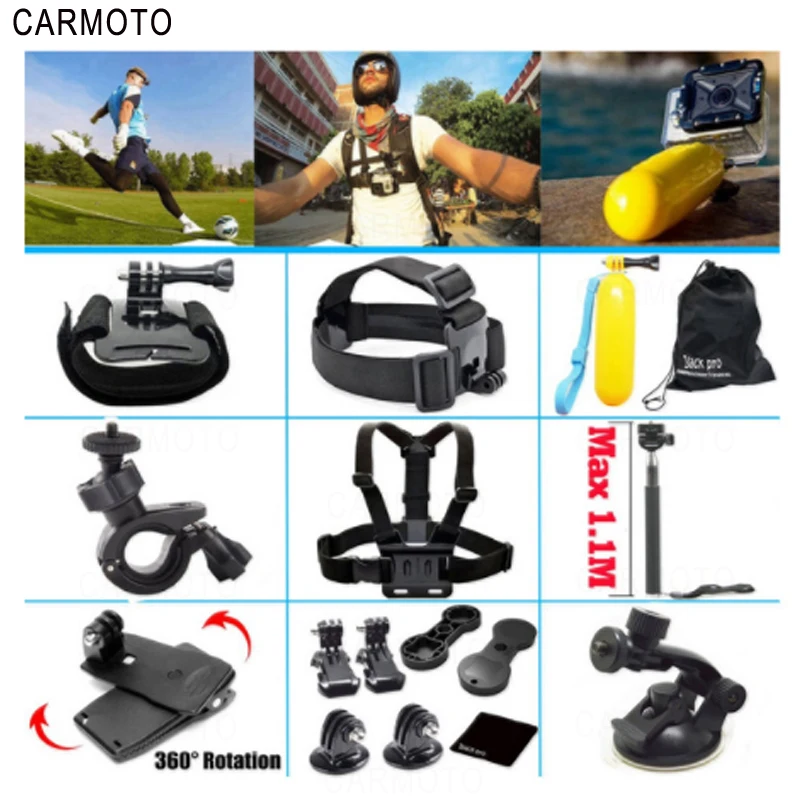 Для Gopro набор аксессуаров для go pro hero 7 6 5 4 3 kit 3 way селфи палка для Eken h8r/для xiaomi для yi EVA case VS77