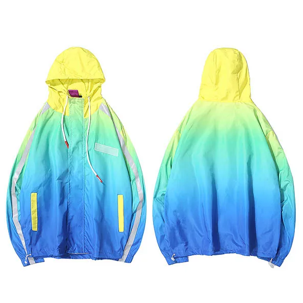 A93ZS8021 Yellow Harajuku куртка с капюшоном ветровка градиент цвета хип хоп Повседневная Уличная Мужская винтажный Галстук Краситель Толстовка спортивная куртка осень - Цвет: A93ZS8021 Yellow