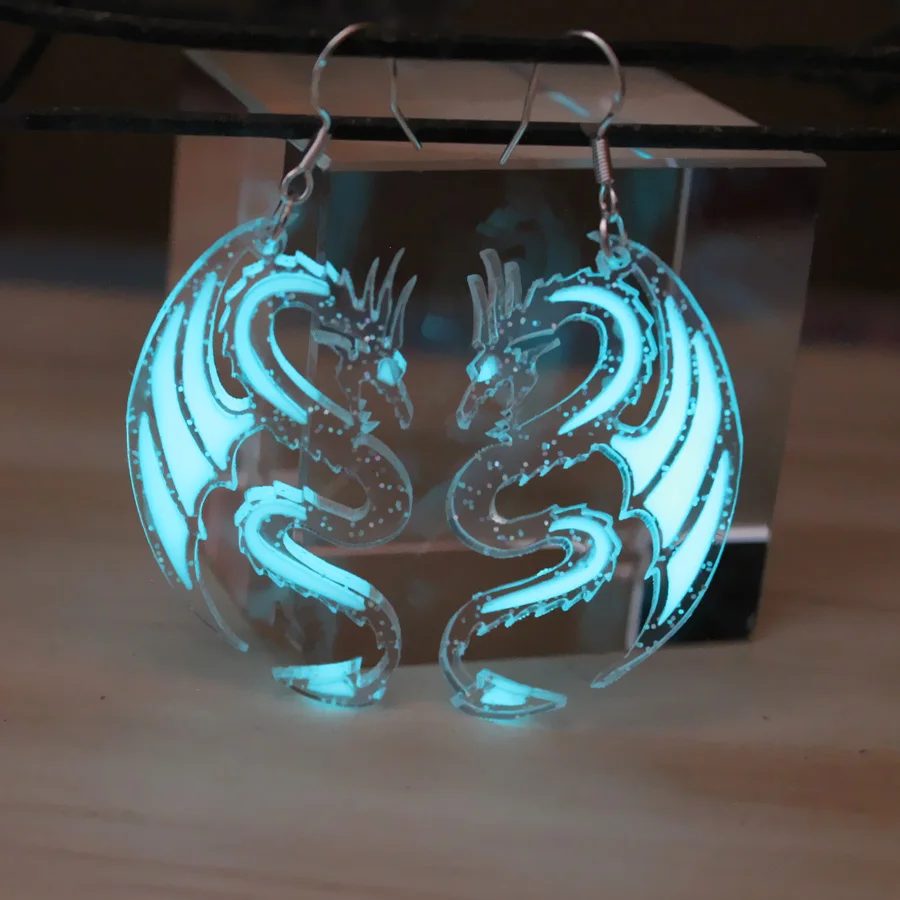 

New Dragon Earrings Glow in The Dark Gift For Women Acrylic Pendant earring Lovers Vintage Jewelry