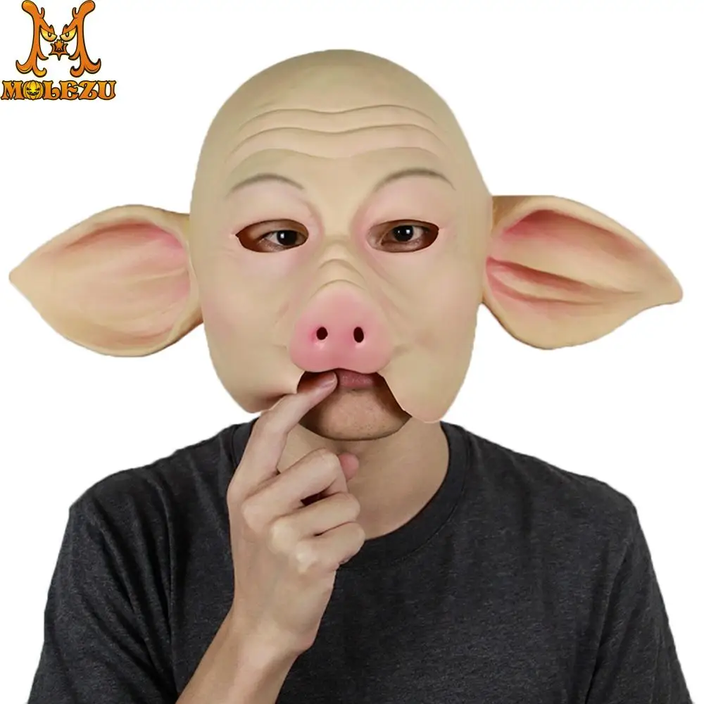 Molezu Хеллоуин маска полный уход за кожей лица с изображением милой свинки для