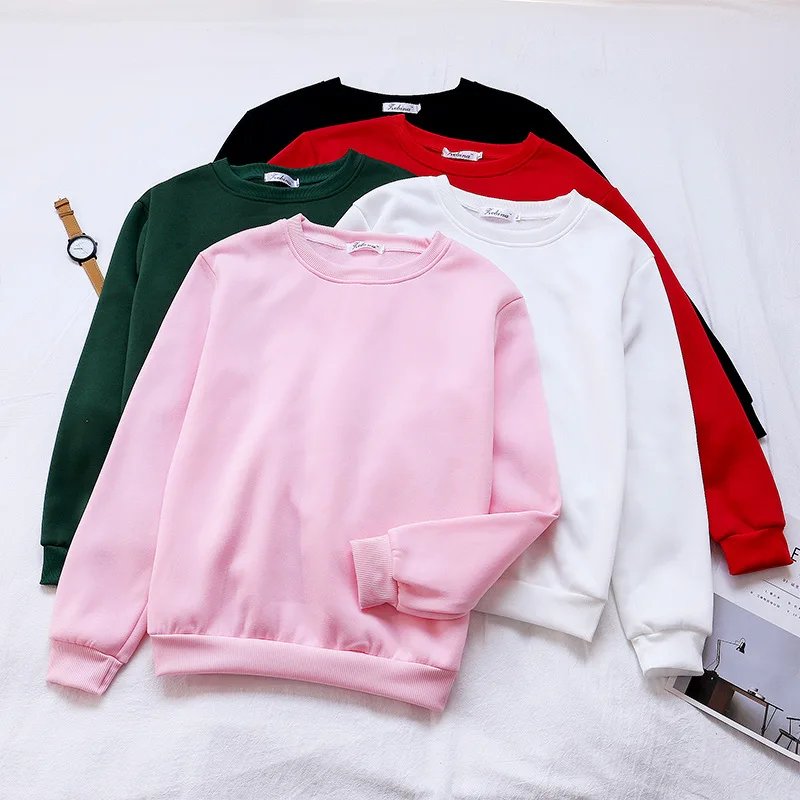 

Autumn and Winter Women's Round Neck Pullovers Multi-color Casual Street Lovers Clothing 2019 New Women Solid Color Sweatshirt