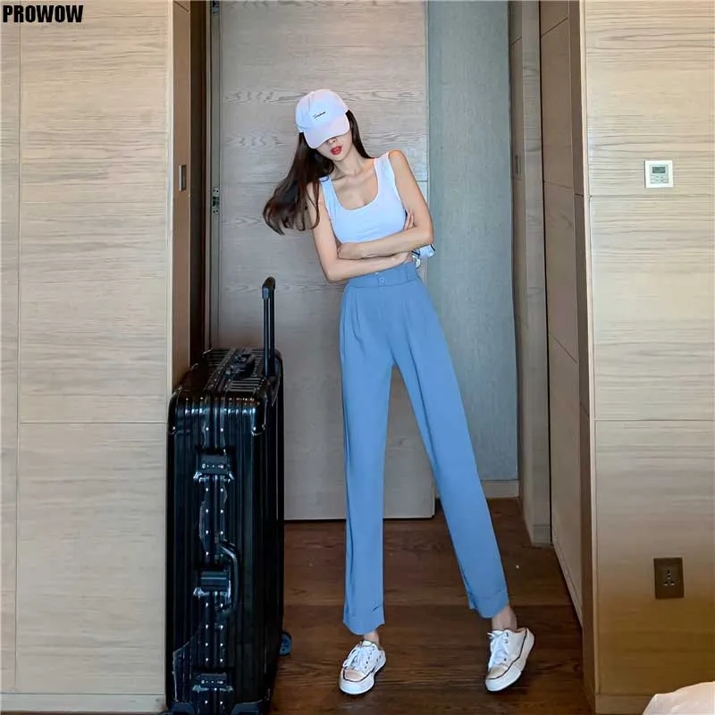 2020 Summer New Suit Leisure Pants Women Korean High Waist Office Trousers Lady Vintage Fashion Wild Casual Pants