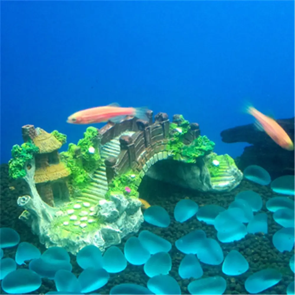 Vintage Fish Tank Decor Bridge Landscape Ornaments Pavilion Tree Plants Design Pet Supplies Home Fish Tank Aquarium Decoration