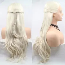 Белый платиновый блонд, натуральные волнистые синтетические волосы на кружеве, парик для рук, Жаростойкие Волокна, свободные расставные волосы для женщин, парики для девушек