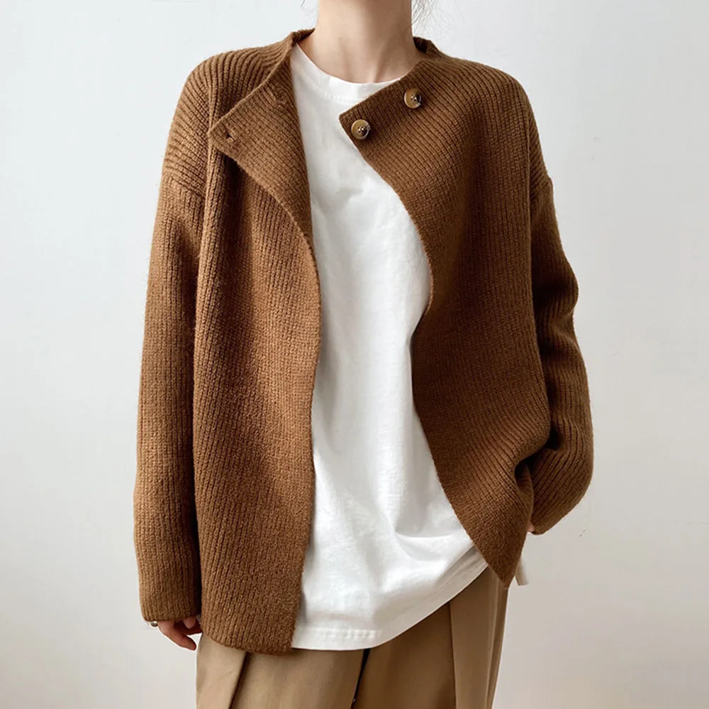 

New Korean Unique Loose Knitted Sweater Women Spring Long Sleeve Sweater Cardigan Button Simple Tide Ladies Autumn Outer Wear