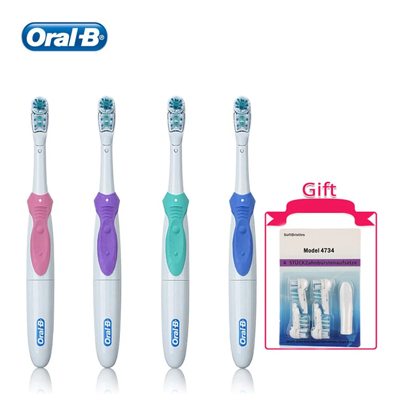 

Oral B Electric Tooth brush Cross Action with 4 Replacement Gift Brush Heads Dual Clean AA Battery Powered Toothbrushes 4 Colors