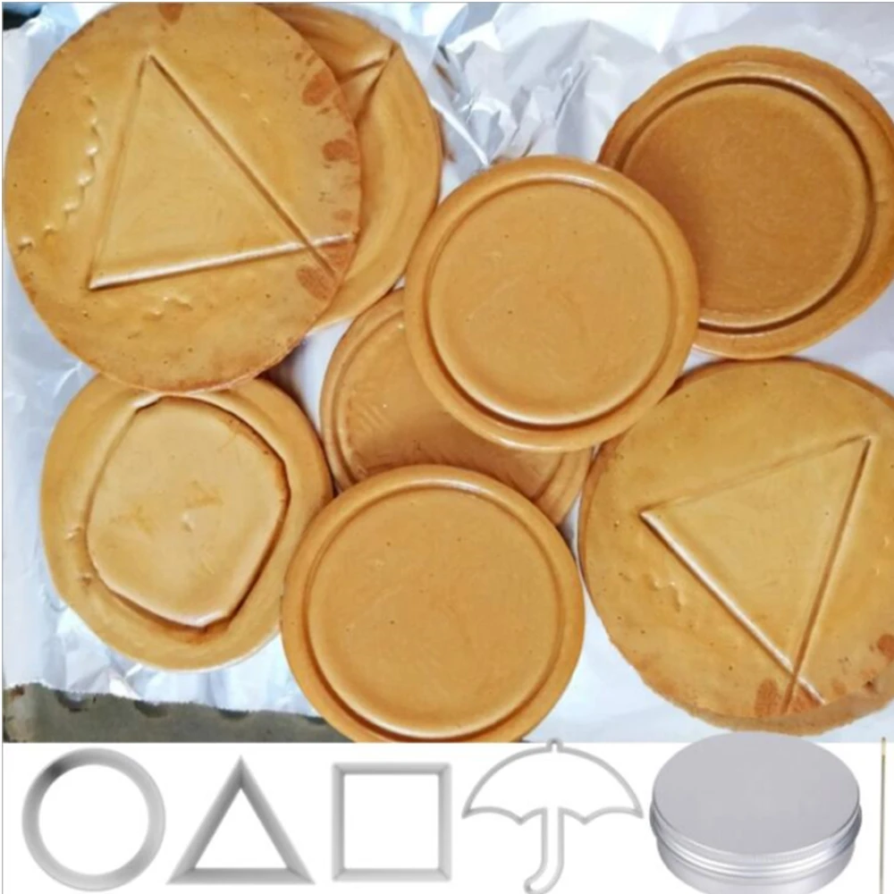 

Korean Dalgona Kit Squid Game Sugar Candy Making Tools Tin Box 3PCS Set Dalgona Candy Challenge DIY Cook Kit