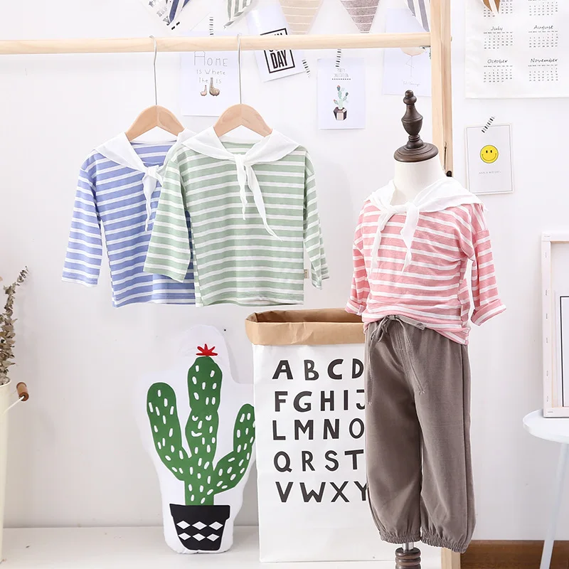

Fashion Stripe Navy Unlined Upper Garment Matching Outfits Set In Children Autumn Suit