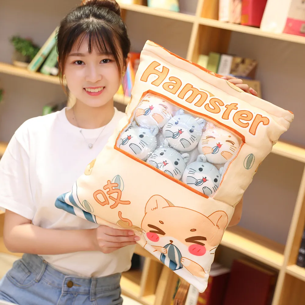 8pcs mini yellow duck plush toy in a stuffed Pillow Korea Red Cheek Duck Pudding Snacks in a Cushion Sofa Decor Soft Thow Pillow - Цвет: 8pcs hamster