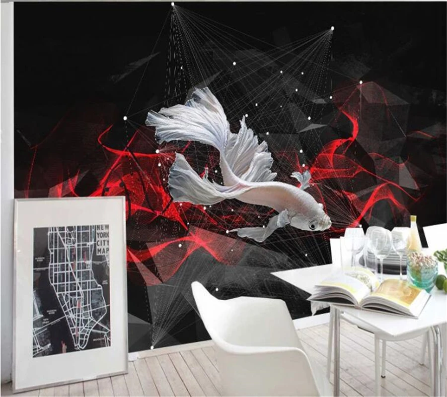 beibehang Customized large murals fashion home decoration black series goldfish decorative painting background wall wallpaper