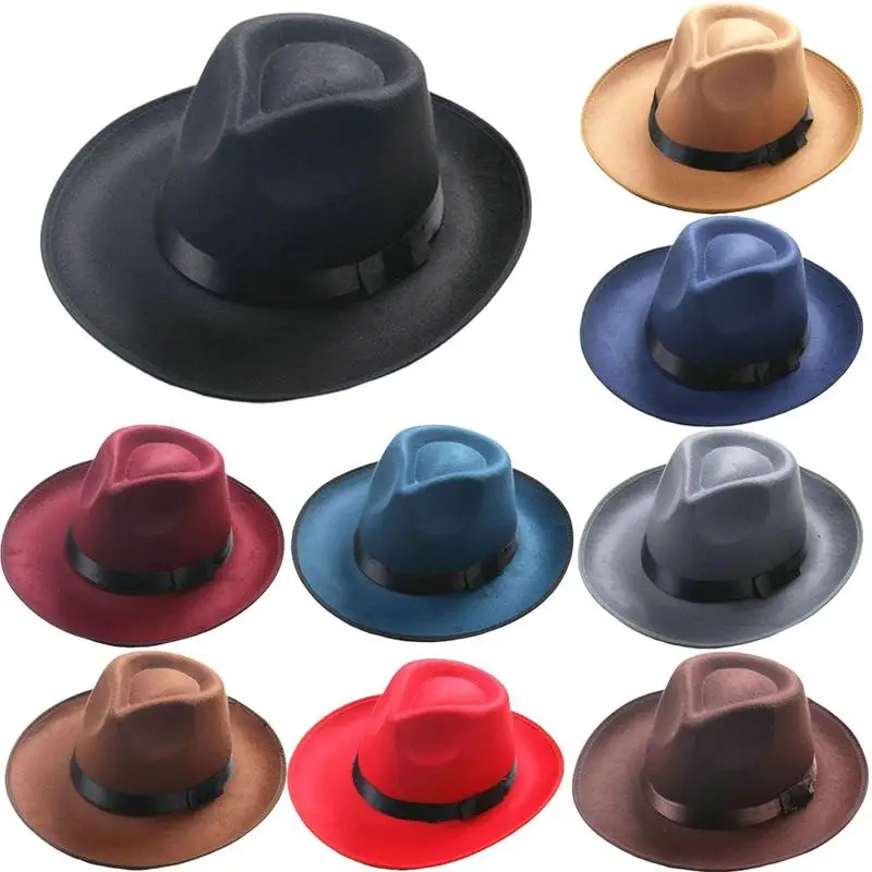 Зимняя Осенняя шерстяная Женская Шляпа Fedora, модная винтажная Женская фетровая шляпа с широкими полями