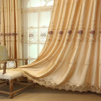 

European Style Curtains for Living Dining Room Bedroom High-end Embroidery Golden Peony CutainsFinished Product Customization