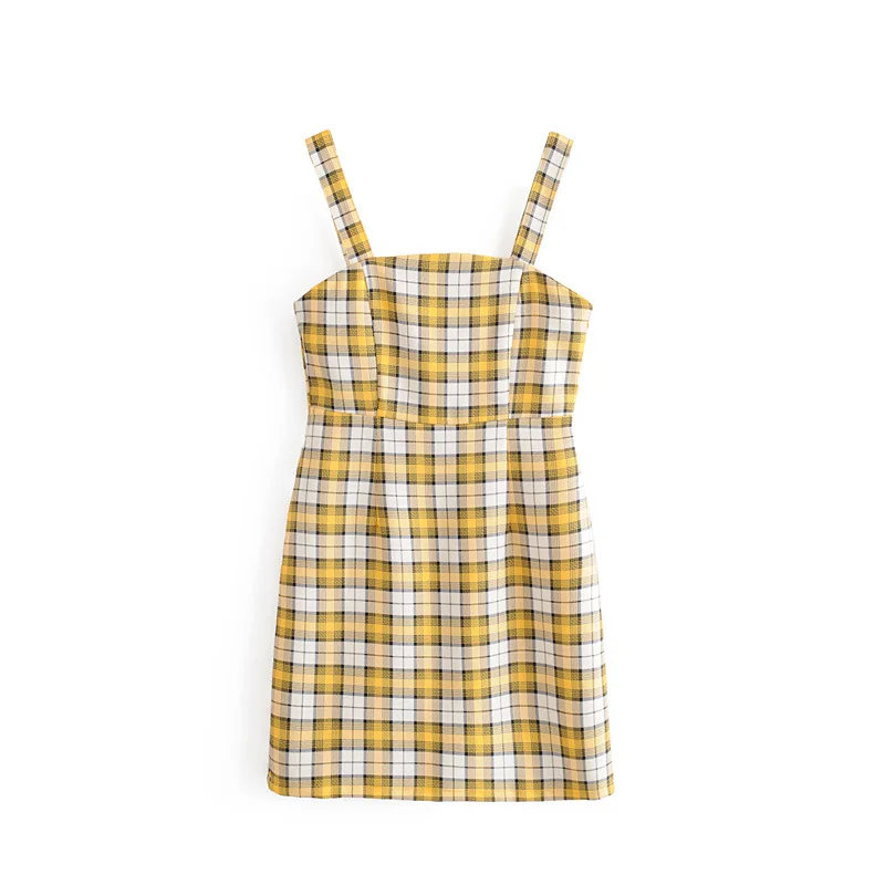 

B8025-Western Style WOMEN'S Dress 2019 Summer New Style College Style Versatile Plaid Strapped Dress