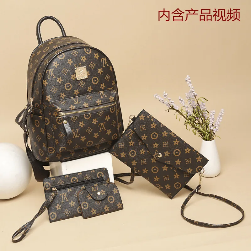 

4Pcs/set Mini Women's Backpack Anti-theft New Fashion Printing PU Leather Color Backpack Shoulder Bag Multi-Function Travel Bags