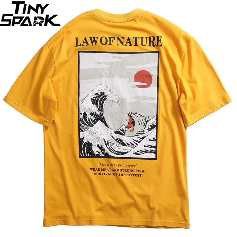 Acheter 2019 hommes T Shirt Hip Hop drôle chat t shirts Harajuku japonais T Shirt Streetwear brodé été couverture en coton t shirts à manches courtes