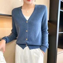 

Wool Cardigan Women's Fashion V-Neck 2021 Autumn Winter New Single-Breasted Solid Color Long-Sleeved Knitted Short Small Jacket