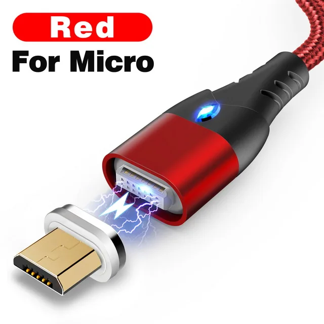 For Micro USB Red Магнитный кабель GETIHU 2 м, быстрая зарядка 3A для iPhone 11, samsung, зарядное устройство, быстрая зарядка 3,0, Micro usb type-C, магнитный шнур для зарядки телефона и передачи данных - Цвет: For Micro USB Red
