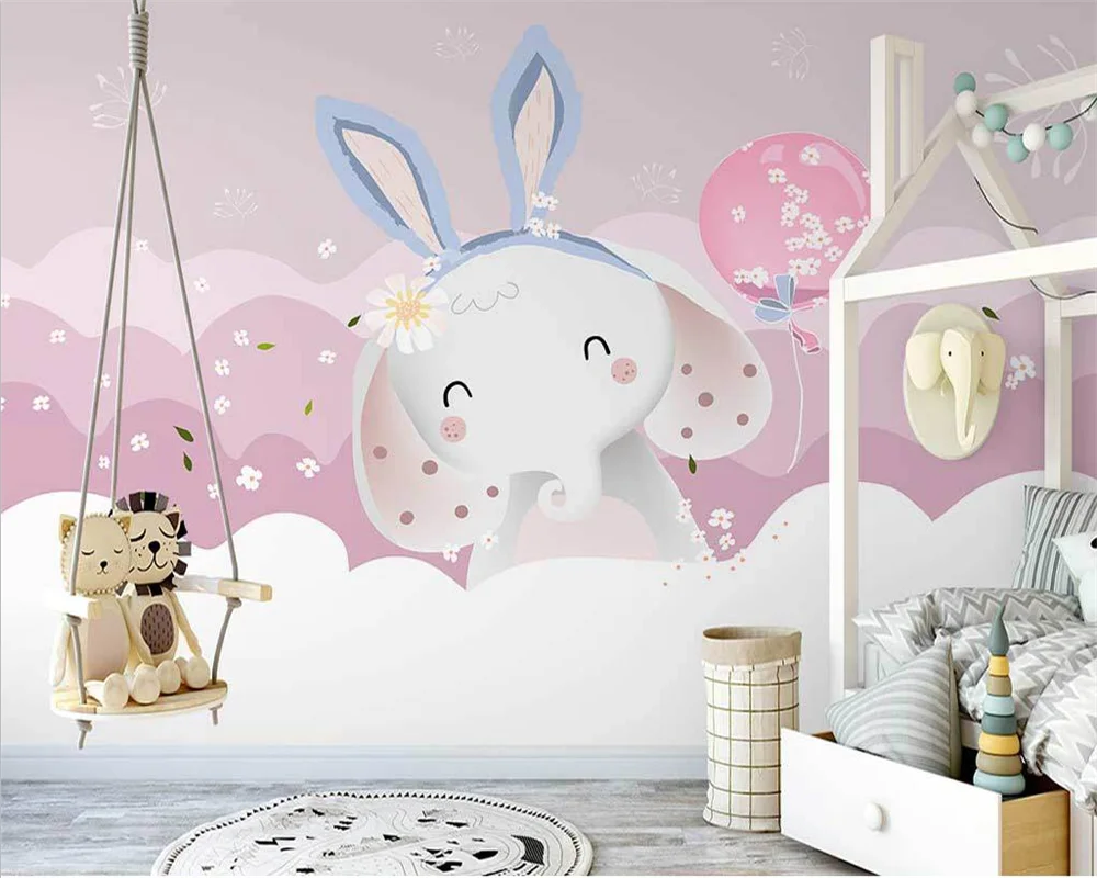 beibehang Customize new hand-painted pink cloud baby elephant children's room whole house background wallpaper papier peint warm and cool mist humidifiers for bedroom large room syvio 6l top fill air humidifiers for baby plants pets whole house qui