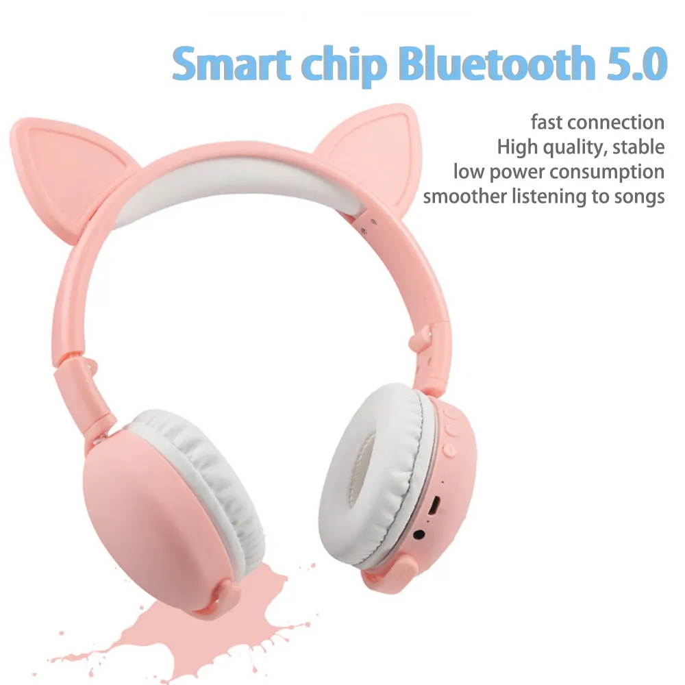 Bluetooth 5,0 наушники для детей, девочек, складные наушники с шумоподавлением, милые кошачьи наушники, стерео гарнитура с микрофоном