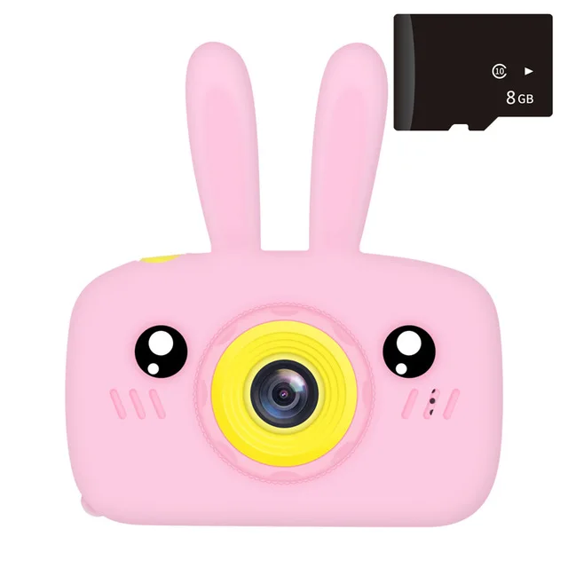 Детская мини-камера с цифровым полноэкранным дисплеем, HD портативная видеокамера, Обучающие игрушки, подарок на день рождения, игры на открытом воздухе - Цвет: 8G Pink Bunny