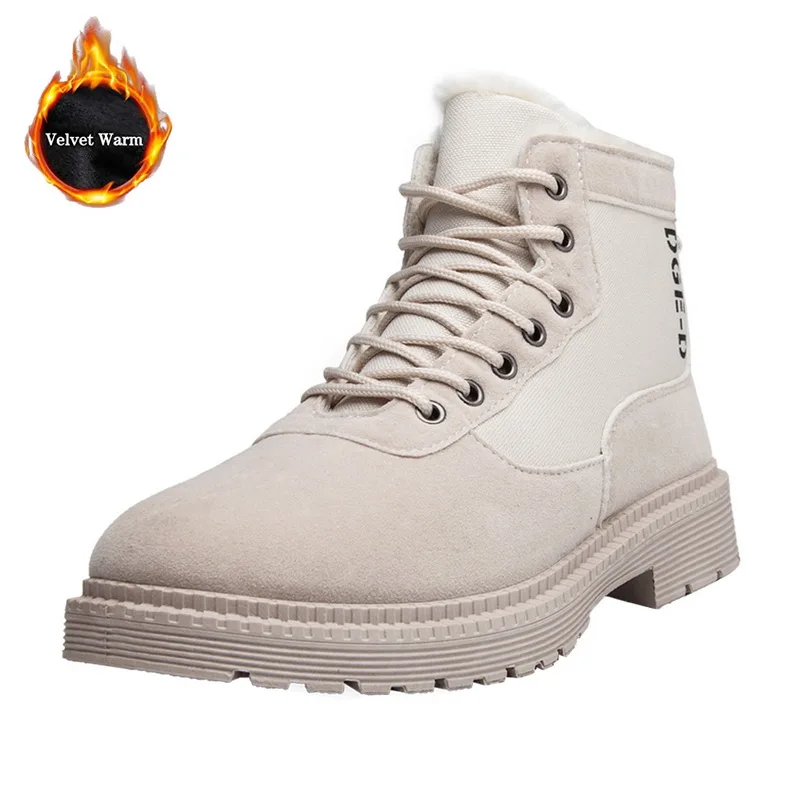 Beige plus velvet Oeak; Новинка; модные мужские ботильоны на шнуровке; высококачественные мужские ботинки в британском стиле; сезон осень-зима; Мужская водонепроницаемая Уличная обувь; Botas - Цвет: Beige plus velvet