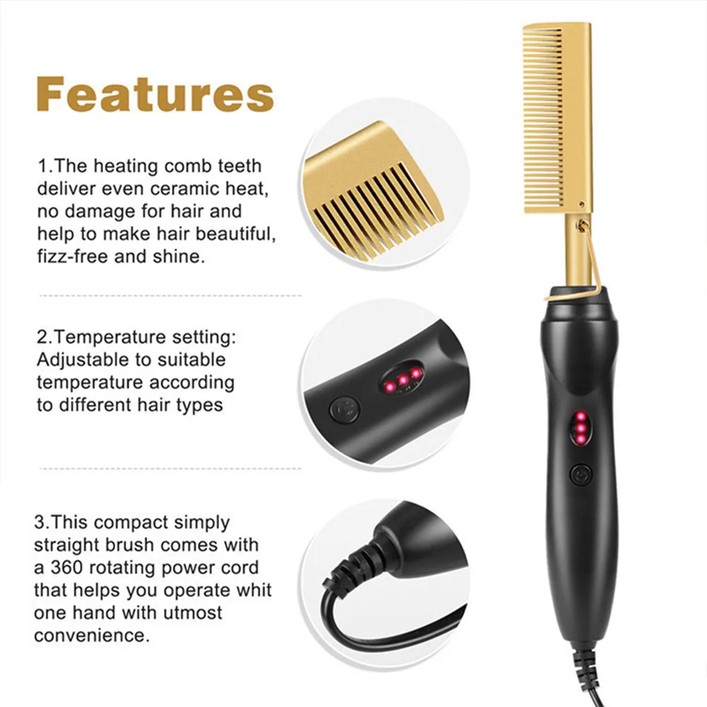 Pente de Ondulação do Cabelo em Linha Estilo de Segurança Controle de Três Molhado e Seco Reta Multifunction Cobre Profissional Níveis Alisamento Pente 4 Ferros alisamento