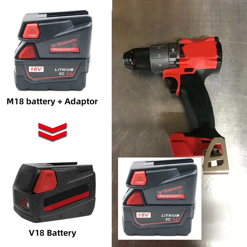 USB Battery Adapter Converter for Milwaukee M18 18V Li-Ion Battery to V18 Li-Ion Battery Batteries Converter Adapter afbeelding