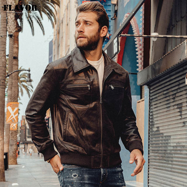 New Men’s Pigskin Real Leather Casual Jacket Genuine Leather Motorcycle Jackets Brown Winter Coat