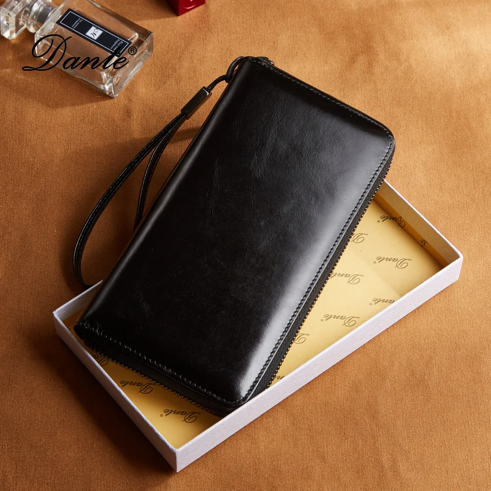 

Dante Men brand Organizer wallets genuine leather double zipper clutch bag man cow leather Long purse Multi-function phone bag