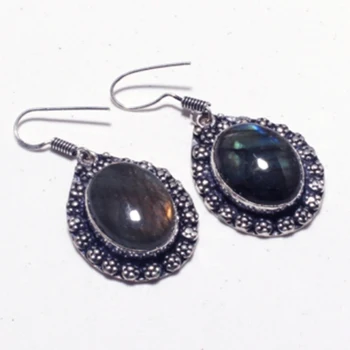 

Genuine Labradorite Earrings 925 Silver Overlay on Copper, Hand made Jewelry Women Gift
