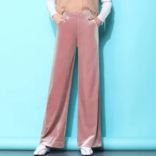 Черные, синие, розовые бархатные широкие брюки осень-зима корейские женские повседневные Карманы брюк с высокой талией для отдыха s-xxxl