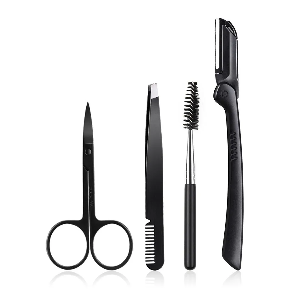 

6PCS Stainless Steel Folding Eyebrow Trimmer Beginners Beauty Eyebrow Trimmer Black With Comb Eyebrow Curler Eyelash Brush MD02