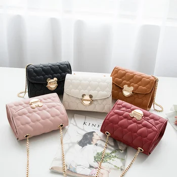 

DAI.MM Small bag women 2020 spring new love embroidery cute girl shoulder shoulder chain bag diamond lattice women bag