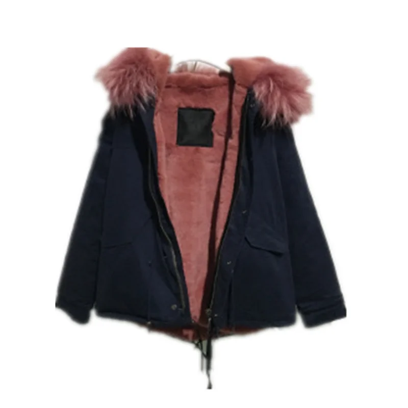Женская Повседневная трендовая Свободная куртка с воротником и съемным темно-розовым искусственным мехом с капюшоном