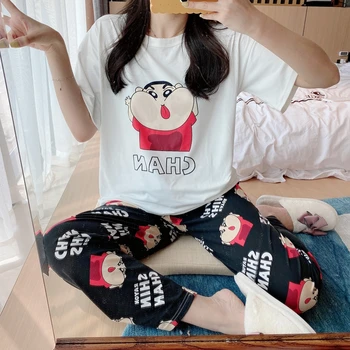 

XIZOU Winter Sleep Lounge Pajama Long Sleeve Top + Long Pant Woman Pajama Set Cartoon Pyjamas Cotton Sleepwear Women