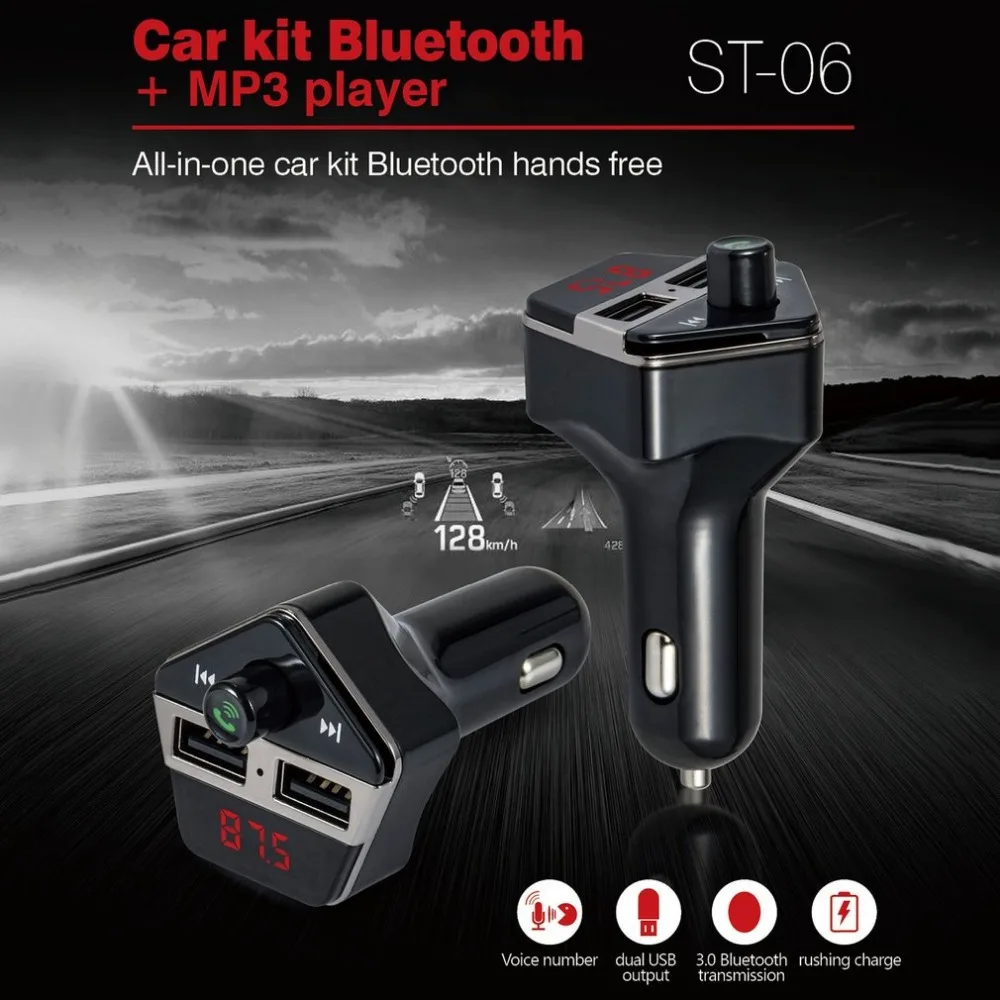 Портативный Bluetooth автомобильный комплект громкой связи fm-передатчик MP3-плеер двойной зарядное устройство USB TF/U диск музыкальный инструмент, прямые поставки