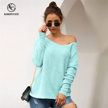

KirbyGee 2019 Korean Off Shoulder Thin Jumpers Ladies Plus Size Long Sleeve Knitted Sweater Autumn Winter Casual Long Pullover