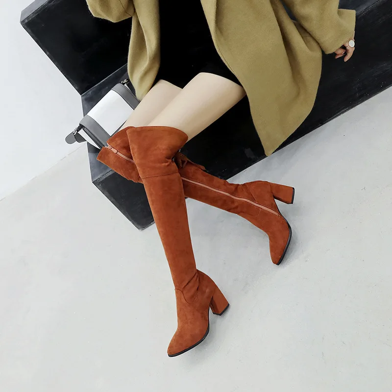 

2020 Autumn And Winter New Style Thigh Boot Women's Suede High-Heel Zipper over-the-Knee Boots Large Size Warm Thin Heeled Biker