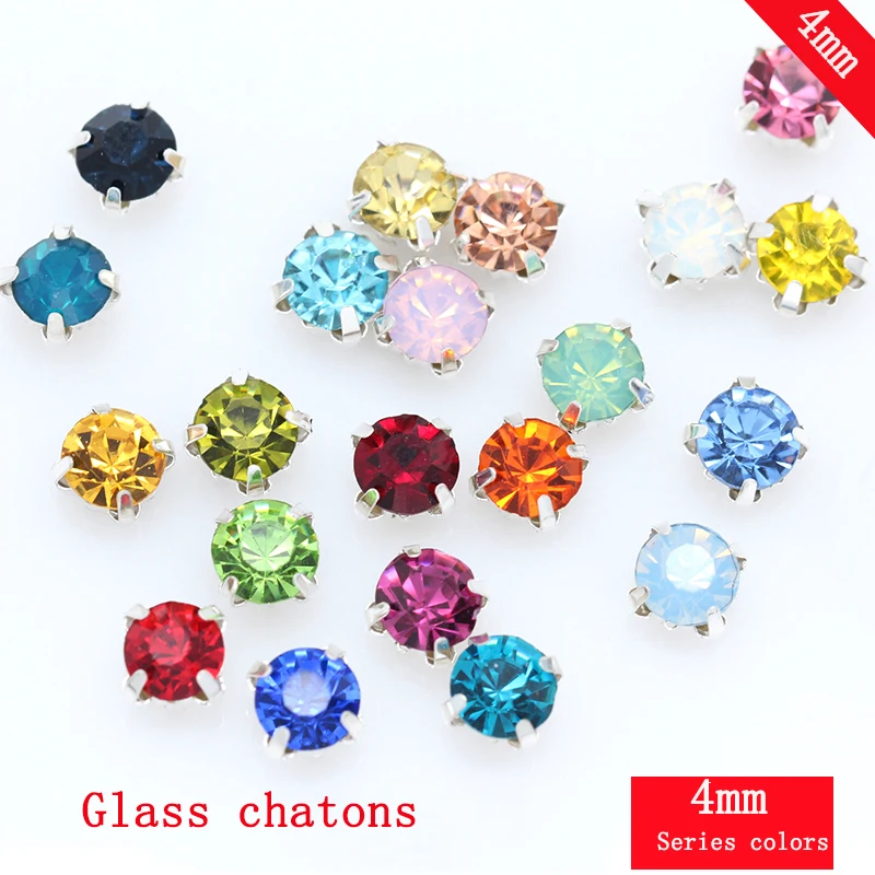 40-Colors 4MM 100Pcs/Pack Glass Round Sew-On Rhinestone With Silver Claws For Jewelry Wedding Dress Clothes Apparel Crafts Trims for Sew On Rhinestones