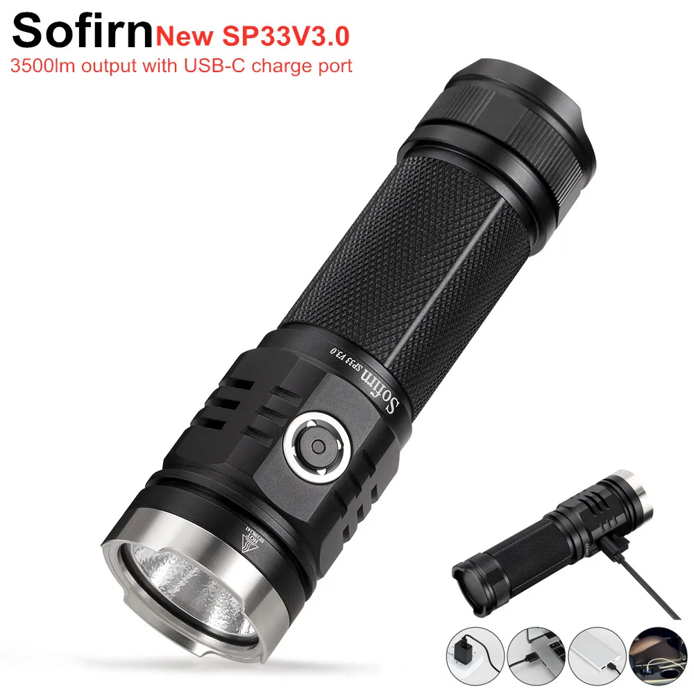 Мощная светодиодсветодиодный вспышка Sofirn SP33V3.0 3500lm светильник с USB разъемом типа C