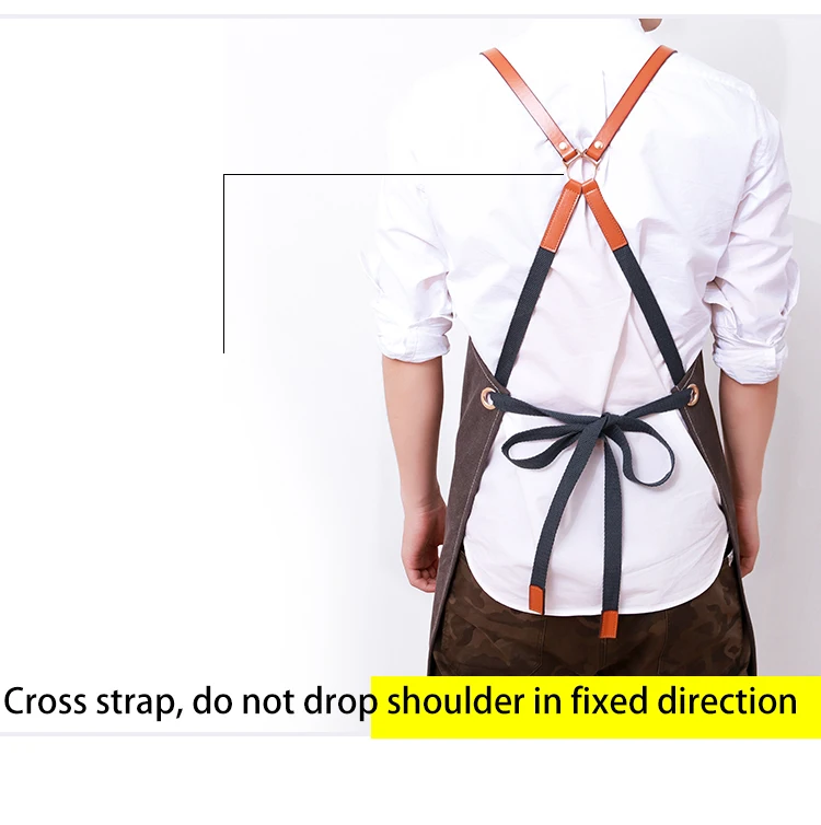Delantal de trabajo de moda de para hombres de lona negro delantal babero ajustable cocina Delantales para mujer con bolsil
