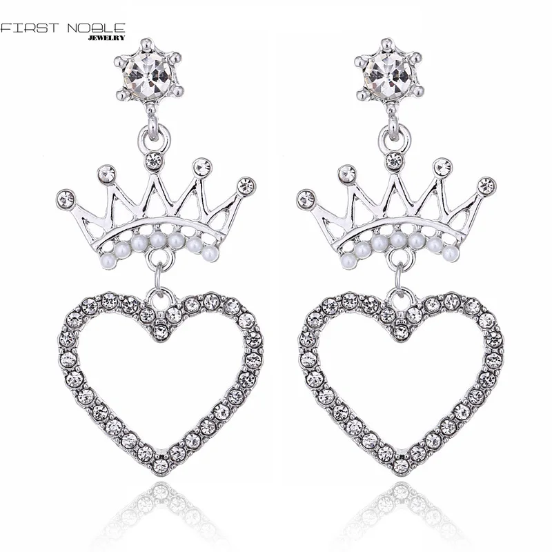 

Trendy Heart Crystal pear stud earrings with color gold silver for women korean fashion earrings girls party jewelry wholesale