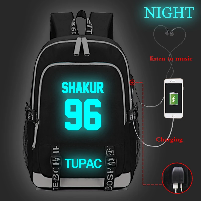 Функциональный Tupac 2Pac Световой USB зарядка студенческий Рюкзак Школьная Сумка модная большая емкость дорожная сумка рюкзак - Цвет: 6
