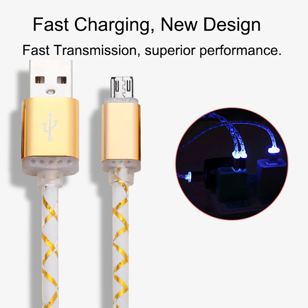 Micro USB светодиодный светильник передача данных Быстрая зарядка кабель провод для Android