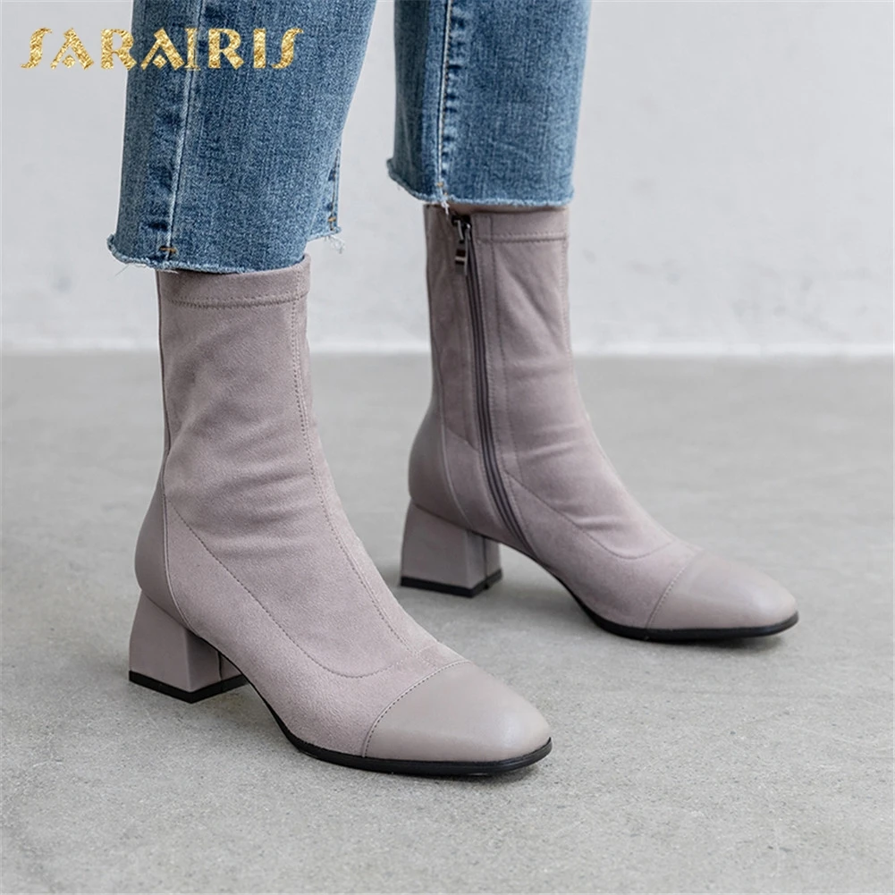 

Sarairis New Arrivals 2020 Large Size 31-43 Square Toe Ankle Boots Women Shoes Zip Up Thick Heels Autumn Shoes Woman Boots