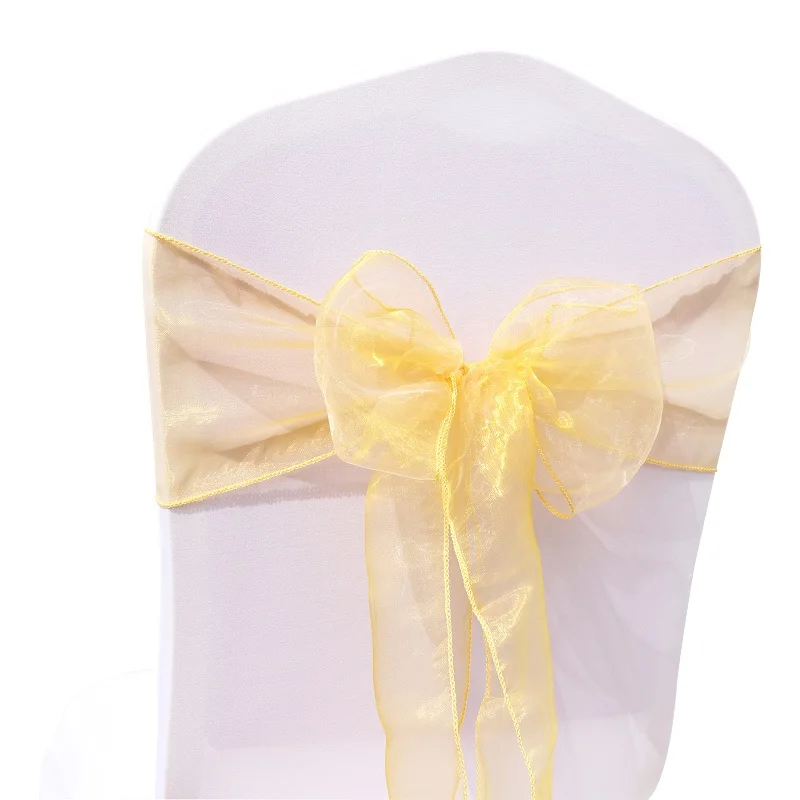 100pcs/set Chair Decoration Wedding Chair Organza Fabric Knot Cover Decoration Chairs Bow Band Belt Ties for Weddings Banquet