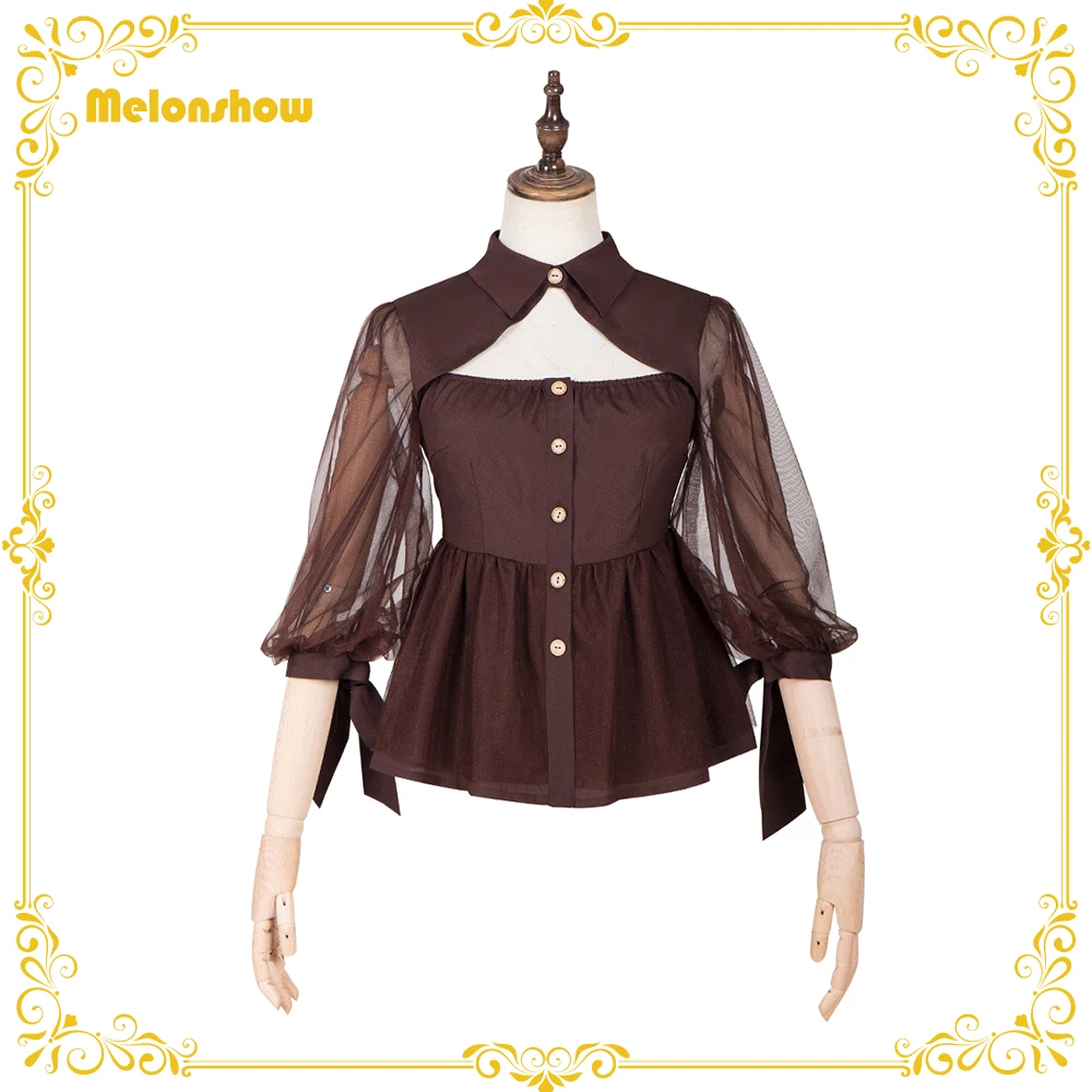 

Melonshow Lolita Tops Brown Women Shirt Blouse Chiffon Lady Daily Clothing Ordinary Dress Kawaii Clothing Vintage