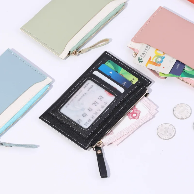 Men and women ID gift card holder PU zipper small coin purse credit card business holder new simple wallet transparent coin